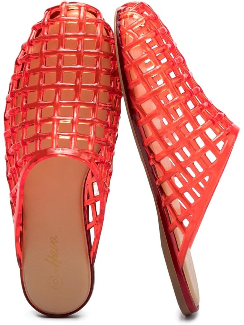 Women's Red Clear Mesh Hollow Slip On Closed Toe Jelly Casual Flat Sandals - Picture 1 of 6